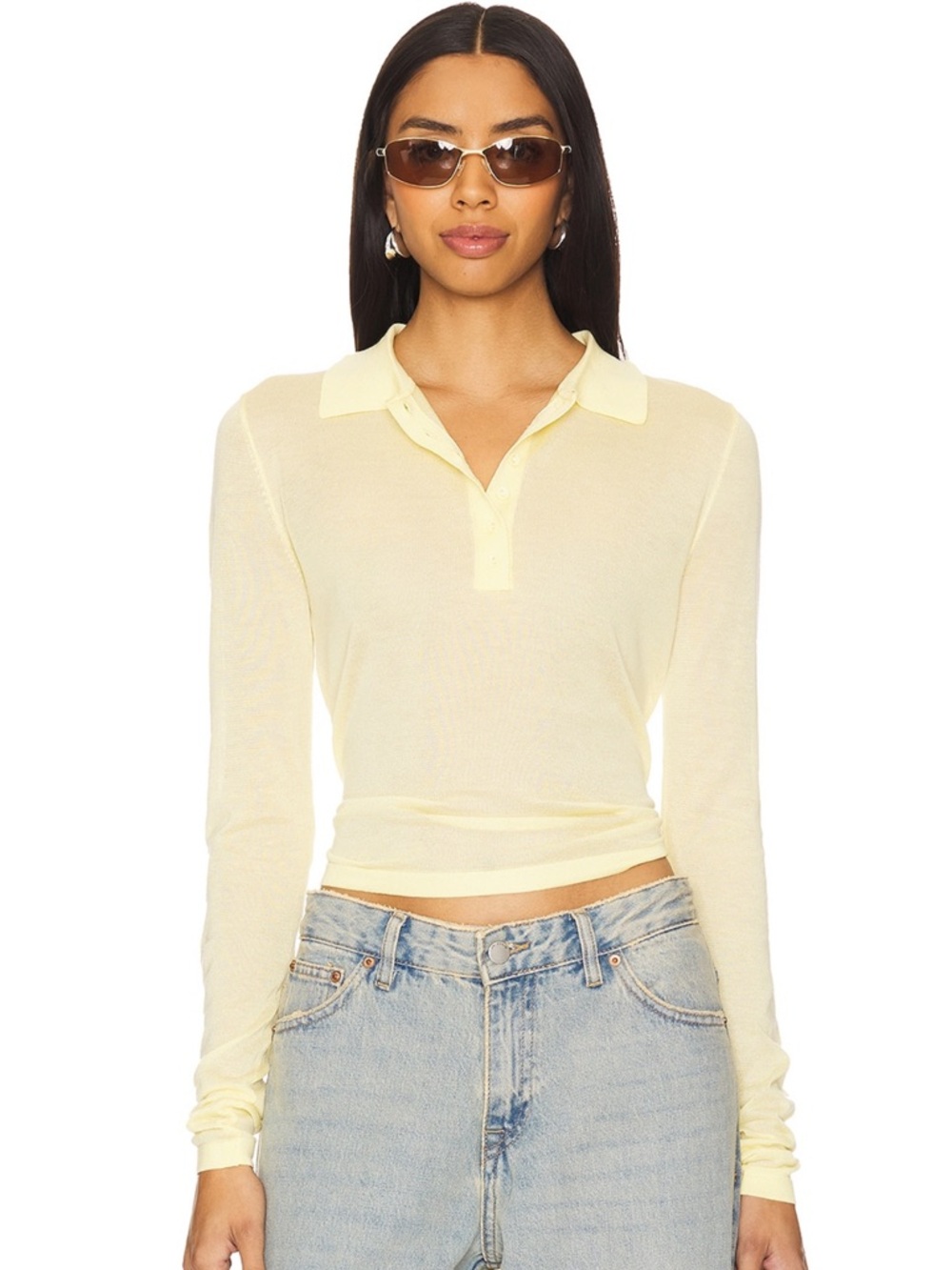 Lioness Pale Yellow Long-Sleeve Polo Crop
